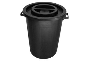 RONDE TON 100 LITER MET DEKSEL ZWART