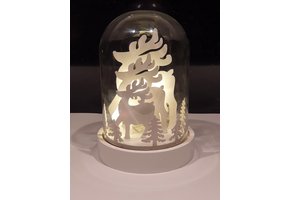 Grote glazen kerst Stolp (18 cm!) met Led verlichting en houtsnijwerk