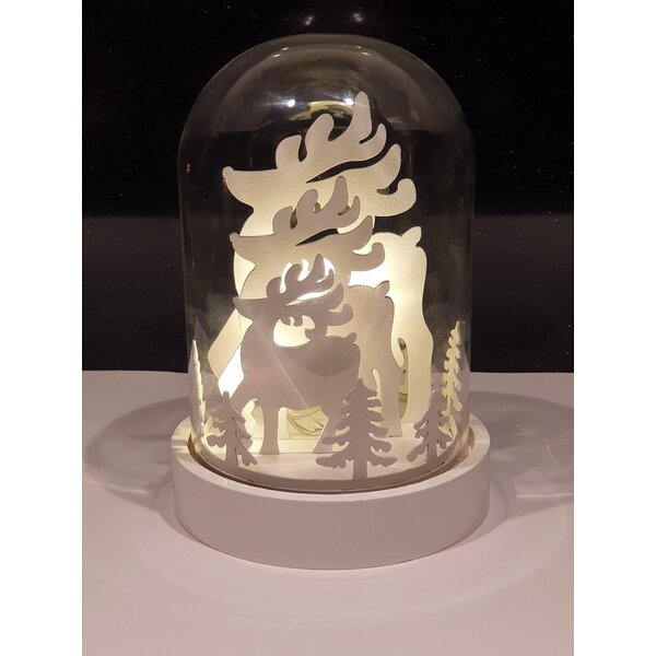 Star-Max Star-Max Grote glazen kerst Stolp (18 cm!) met Led verlichting en houtsnijwerk