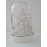 Star-Max Grote glazen kerst Stolp (18 cm!) met Led verlichting en houtsnijwerk