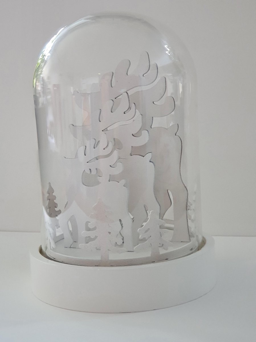 Star-Max Grote glazen Stolp (18 cm!) met Led verlichting en houtsnijwerk - Tuincentrumlopik