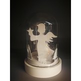 Star-Max Grote glazen kerst Stolp (18 cm!) met Led verlichting en houtsnijwerk