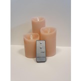 Waskaars zalm Led set van 3 met afstandsbediening en timer met bewegende vlam