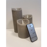 Waskaars lichtgrijs Led set van 3 met afstandsbediening en timer met bewegende vlam