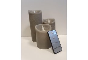 Waskaars lichtgrijs Led set van 3 met afstandsbediening en timer met bewegende vlam