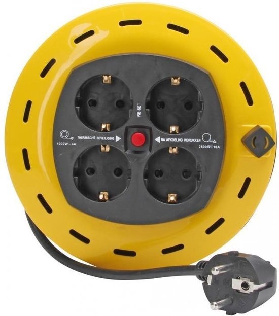 KOPP KABELHASPEL 4 VOUDIG 3G1 MM² THERMISCH BEVEILIGD 2500W 5 METER