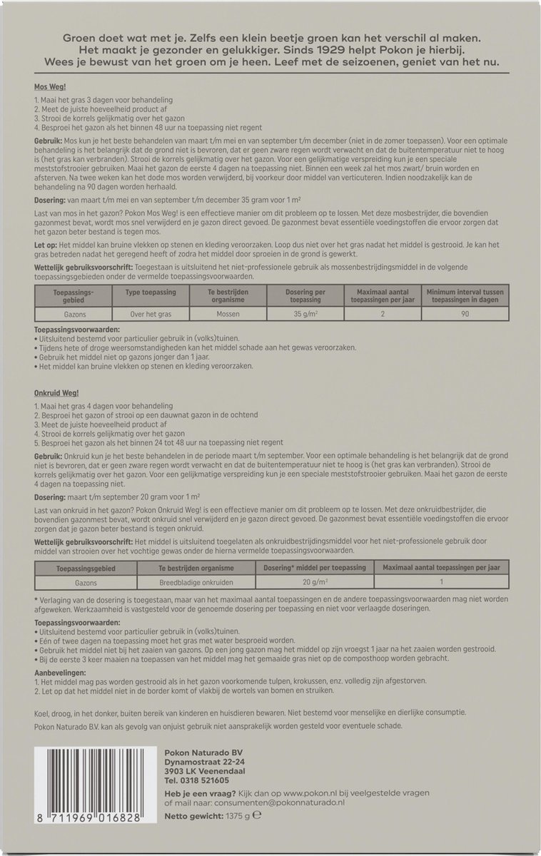 POKON MOS EN ONKRUID WEG! (3-IN-1) 1375 GRAM 25M²