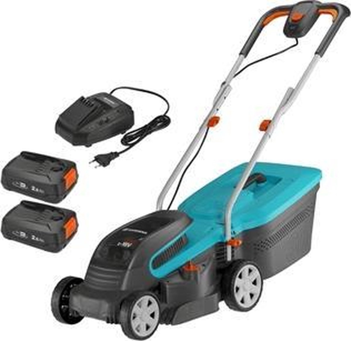 GARDENA POWERMAX 32/36V P4A ACCU GRASMAAIER 32 CM 200 M² INCLUSIEF TWEE 18V ACCU'S EN LADER