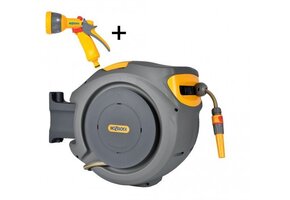 AUTO REEL WANDSLANGBOX + 20 M SLANG, KOPPELINGEN EN TUINSPUIT