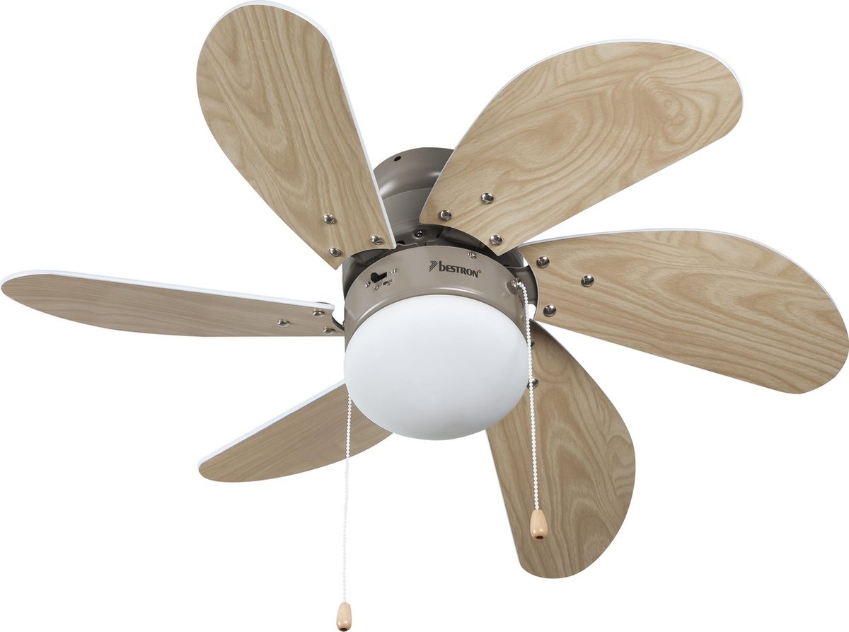 BESTRON DC30T PLAFONDVENTILATOR MET VERLICHTING 75 CM WIT / HOUT 50 WATT