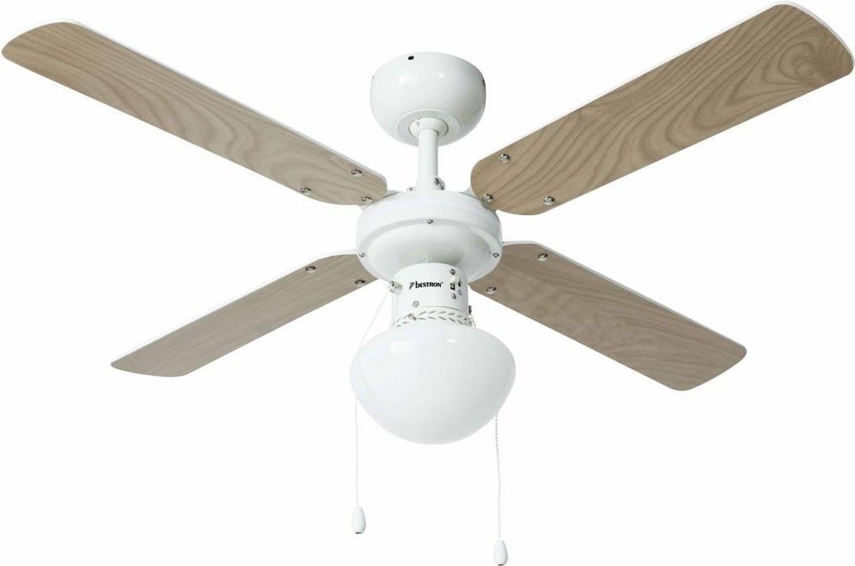 BESTRON DHB48W PLAFONDVENTILATOR 102 CM WIT / AHORN 50 WATT MET VERLICHTING (E27 FITTING)