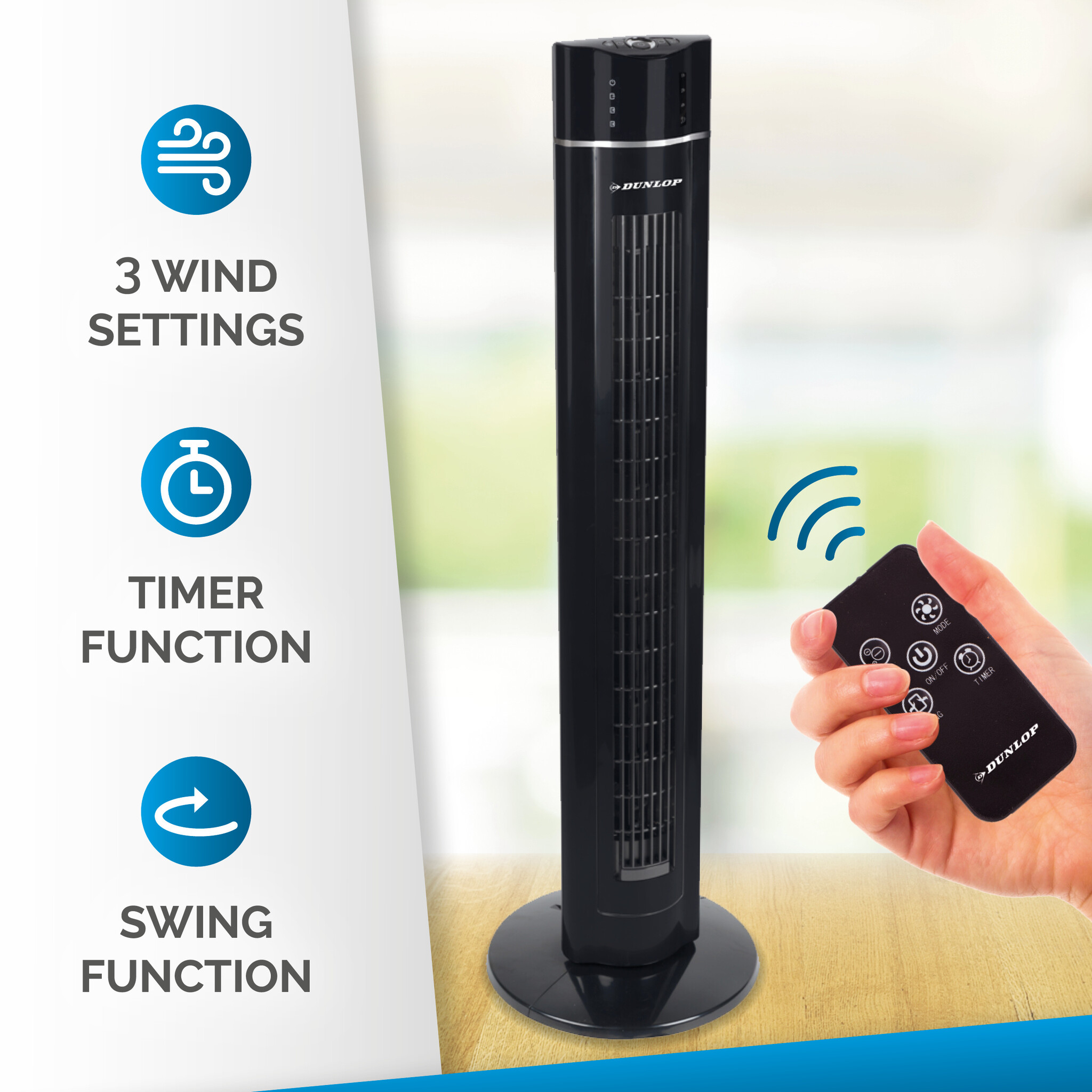 Dunlop Torenventilator Zwart met Timer