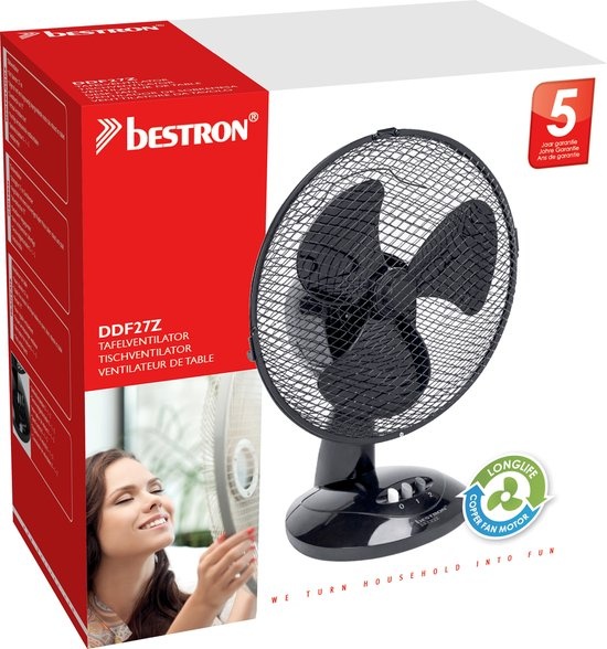 BESTRON DDF27Z TAFELVENTILATOR ZWART 27CM 30 WATT