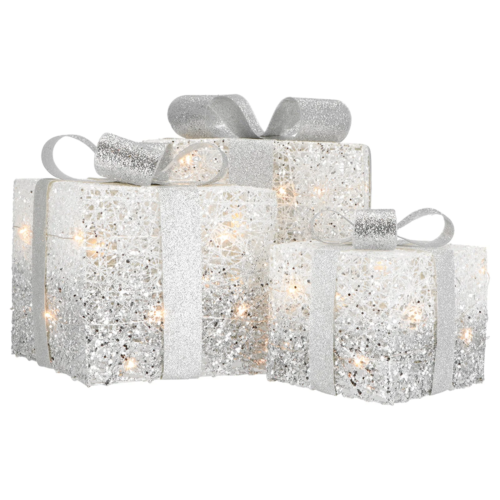 Giftbox set of 3 led silver glitter