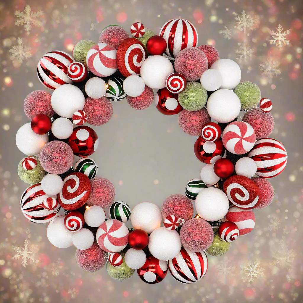 Ronde kerstslinger met ballen en LED-licht Kerstdecoratie Ø 65 cm