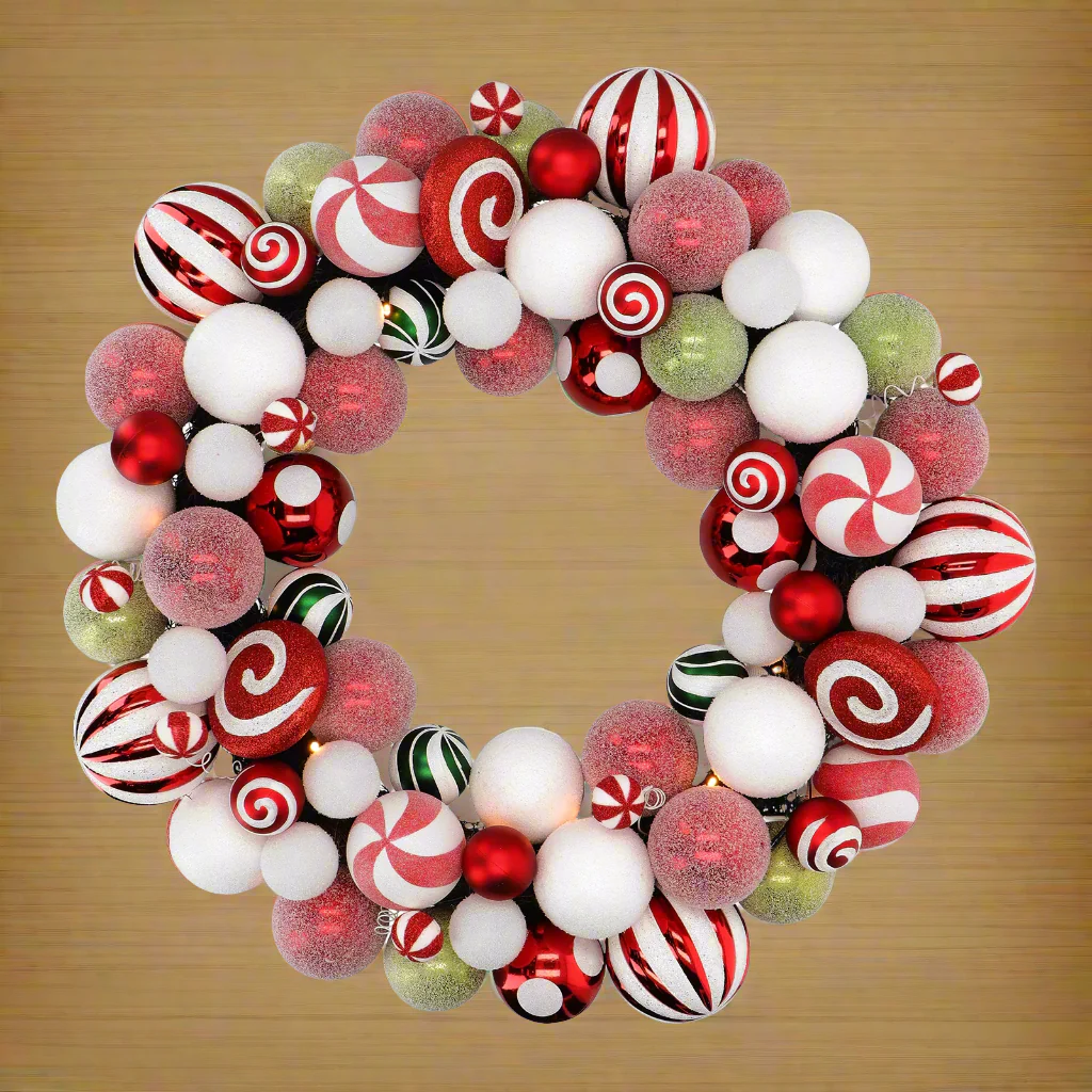 Ronde kerstslinger met ballen en LED-licht Kerstdecoratie Ø 65 cm