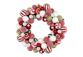 Ronde kerstslinger met ballen en LED-licht Kerstdecoratie Ø 65 cm