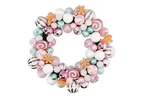 Ronde kerstslinger met ballen en LED-licht Kerstdecoratie Ø 65 cm - Copy