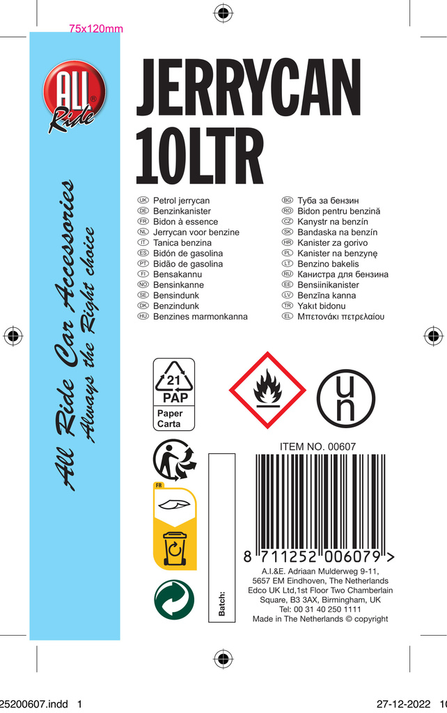 All Ride Jerrycan 10 Liter Zwart