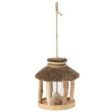 J-Line Vogelhuis Hangend met Voederbak Hout/Gedroogd Gras Natuurlijk – Functionele en Decoratieve Vogelschuilplaats
