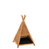 J-LINE KATTENTENT + KUSSEN – RATTAN – HONINGGEEL/ZWART – 73,5 CM