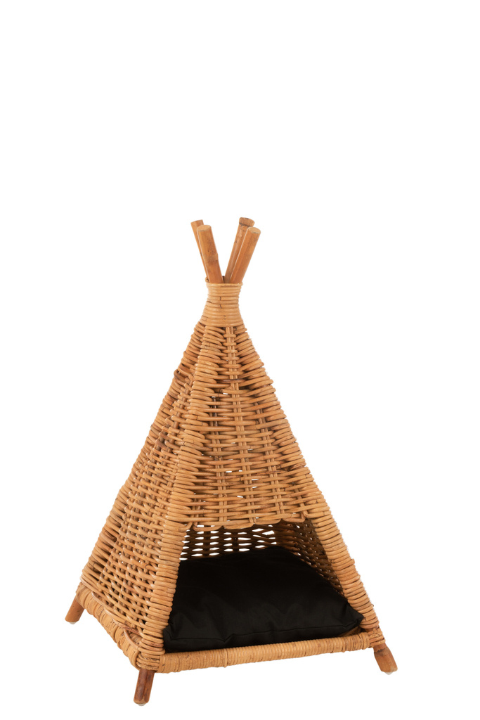 J-LINE KATTENTENT + KUSSEN – RATTAN – HONINGGEEL/ZWART – 73,5 CM