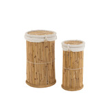 J-Line Set of 2 Baskets Cylinder Bamboo Natural/Whitee  Set Of 2 Baskets Cylinder Bamboo Natural/White