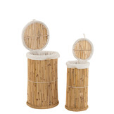 J-Line Set of 2 Baskets Cylinder Bamboo Natural/Whitee  Set Of 2 Baskets Cylinder Bamboo Natural/White