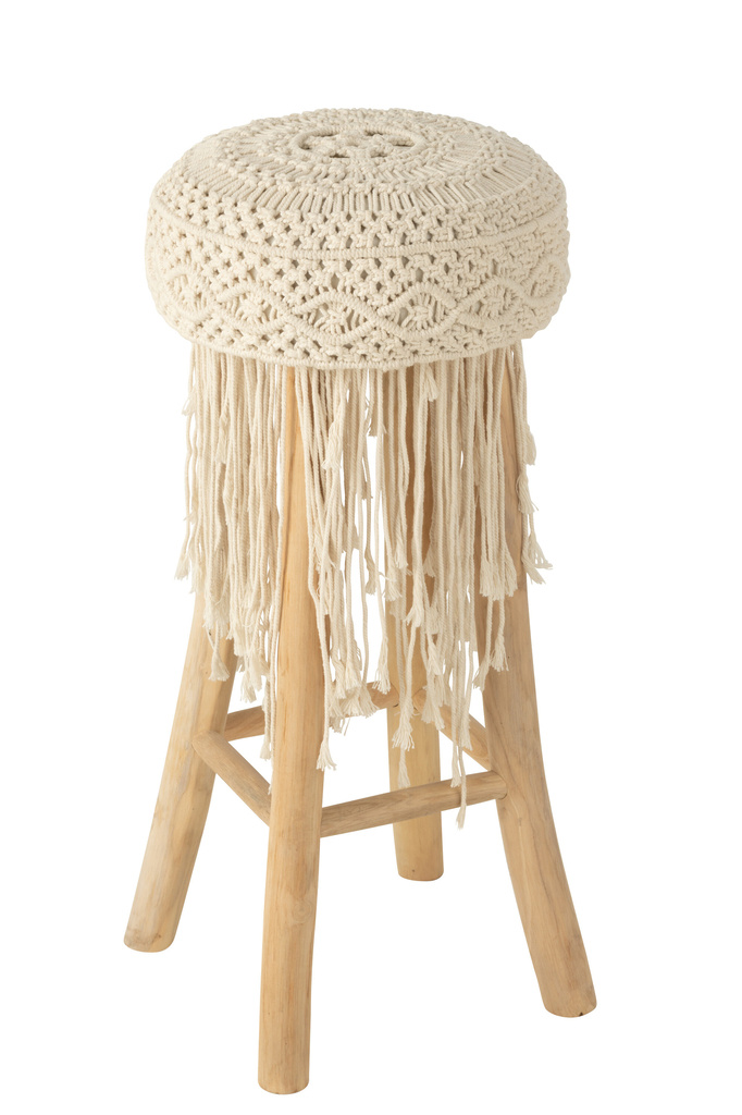 J-LINE KRUK FRANJES HOUT/MACRAMÉ WIT