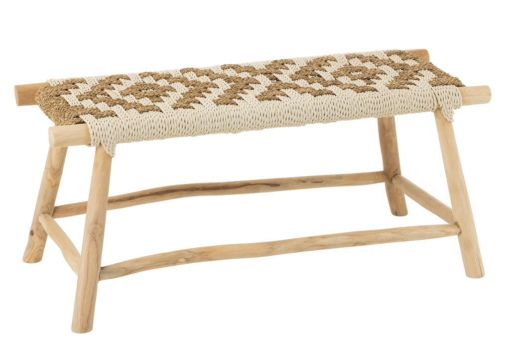 J-Line Bench Waverly Teak Wood/Seagrass Natural/White