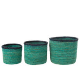 J-Line Set of 3 Baskets Corn Husk Azure/Dark Blue