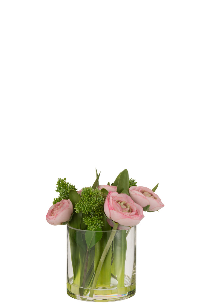 J-Line Ranunculus In Vase Plastic Glass Pink/Green Small