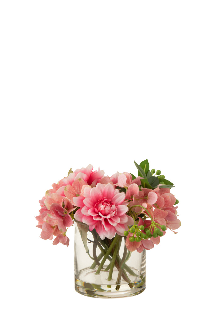 J-Line Dahlia Hydrangea In Vase Plastic/Glass Pink