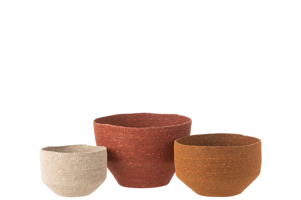 J-Line Set of 3 Basket Seagrass Natural/Rust/Terracotta