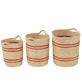 J-Line Set van 3 Mandjes met Strepen en Handvat – Maïsschil Natural/Red
