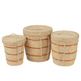 J-Line Set van 3 Manden met Strepen en Deksel van Maïsschil in Natuurlijk/Oranje