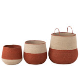J-Line Set van 3 Manden van Zeegras in Natuurlijke/Terracotta Kleur