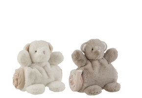 J-Line Beer+Dekentje Pluche Wit/Grijs (set van 2)