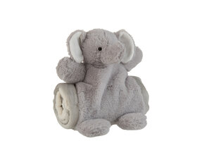 J-Line Elephant+Blanket Plush Grey