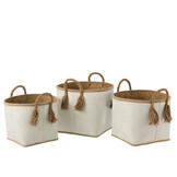 J-Line Set Of 3 Baskets Palm Leaf Natural/White