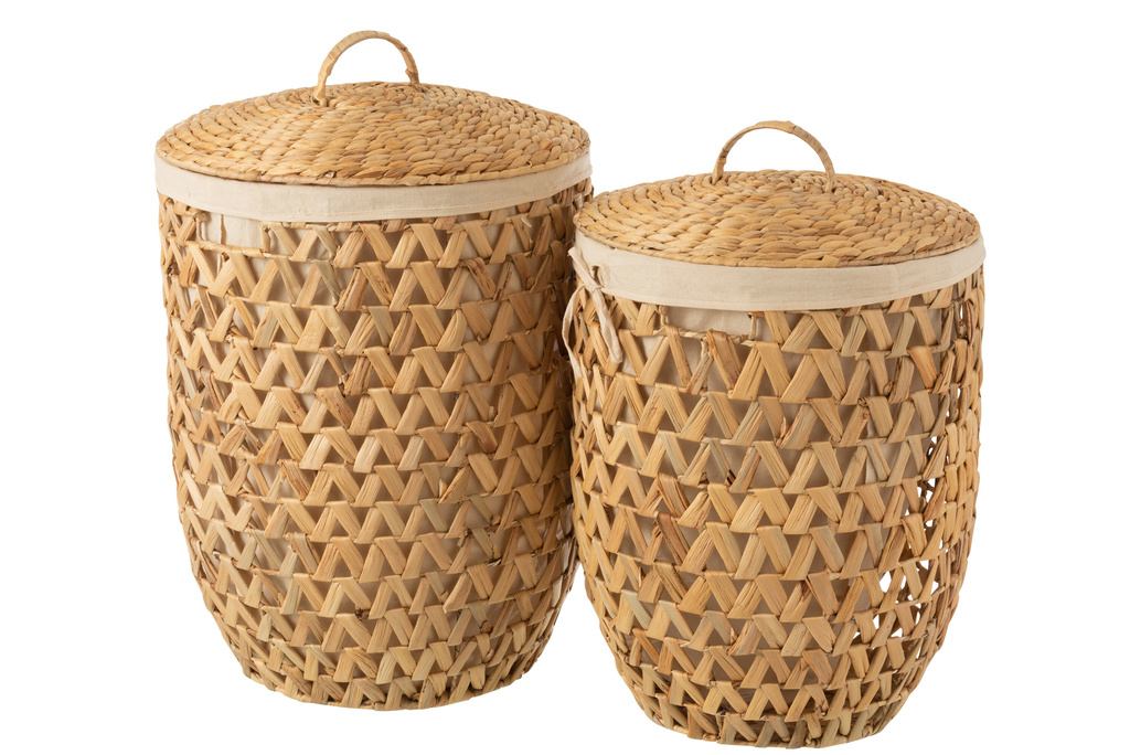 J-Line Set Of 2 Laundry Baskets + Lid Water Hyacinth Natural