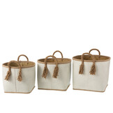 J-Line Set Of 3 Baskets Palm Leaf Natural/White