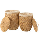 J-Line Set Of 2 Laundry Baskets + Lid Water Hyacinth Natural