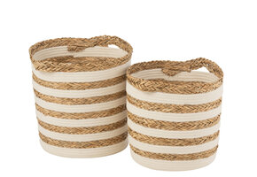 J-Line Set van 2 Manden Gestreept Gras/Katoen Naturel/Wit