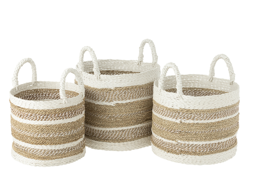 J-Line Set Of 3 Baskets Caro Raffia White/Natural