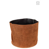 J-Line Storage Basket Round Low Leather Cognac