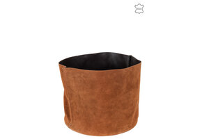 J-Line Storage Basket Round Low Leather Cognac