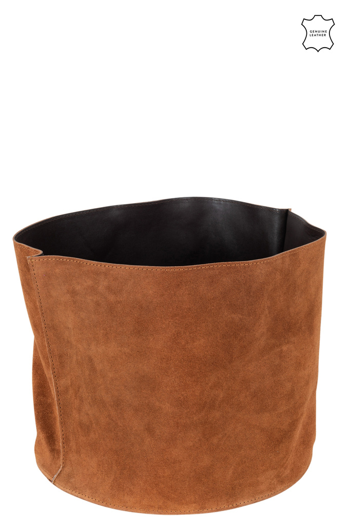 J-Line Storage Basket Round Low Leather Cognac