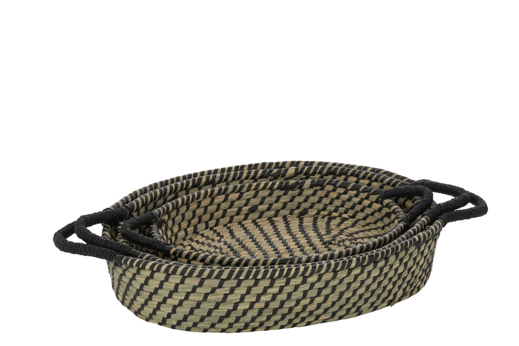 J-Line Set Of 3 Basket Oval Handles Straw Natural/Black