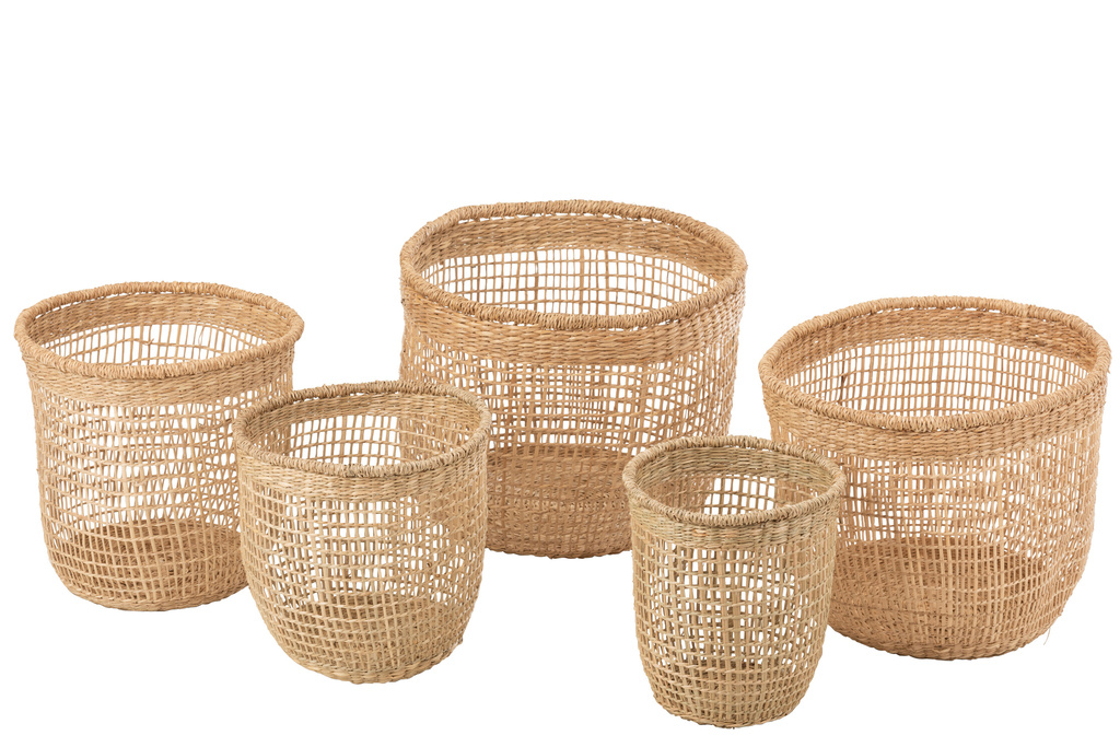 J-Line Set Of 5 Baskets Oasis Seagrass Light Natural
